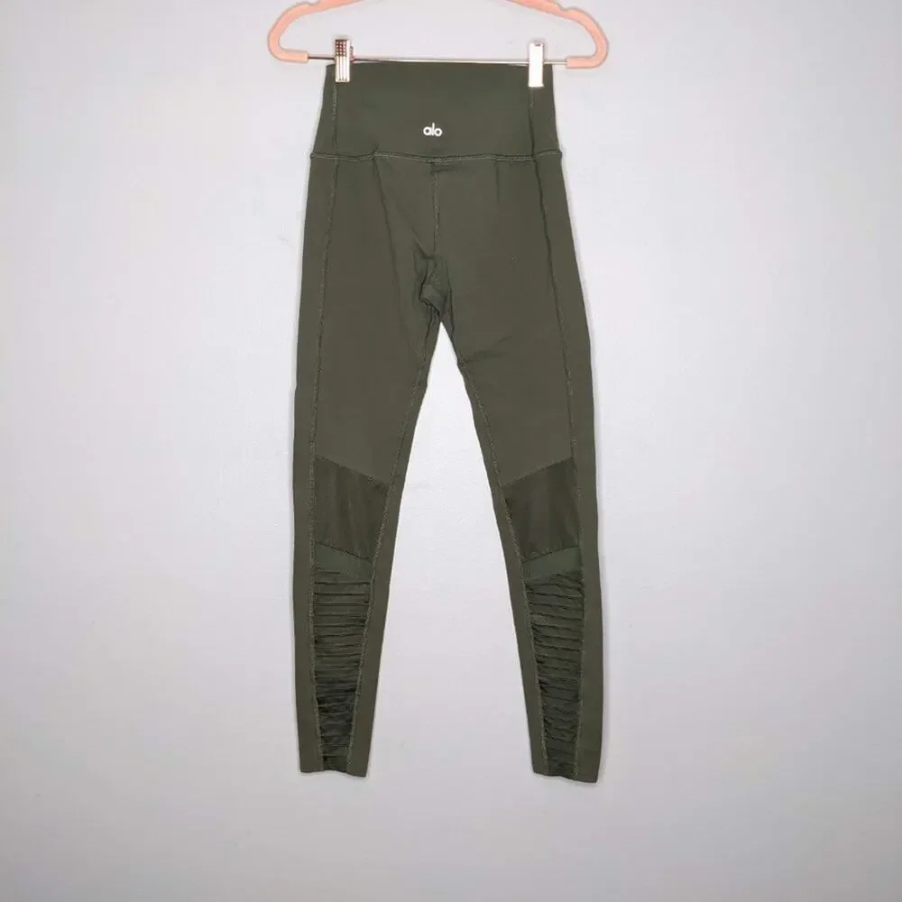 Alo Green Compression Moto Leggings Sculpting Figure Flattering Size S